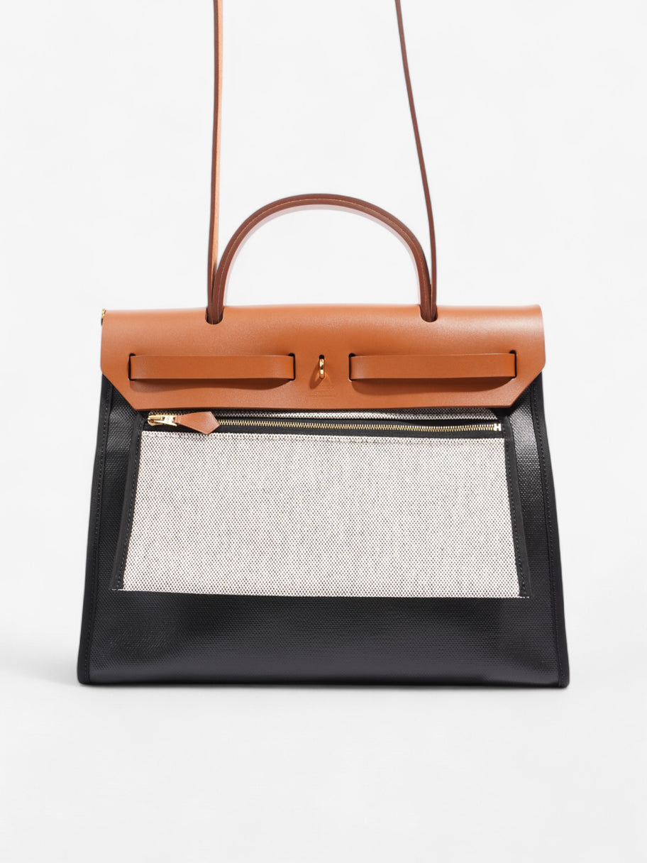 Hermes Herbag Zip Black / Tan Canvas 31 Image 5