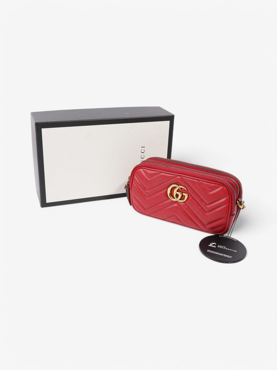 Gucci GG Marmont Chain Hibiscus Red Calfskin Leather Mini Image 11