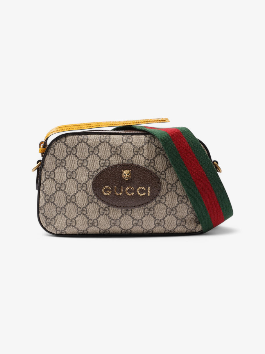 Gucci Neo Vintage Metallic Tiger Head Logo Stripe Messenger Bag Beige  / Brown Coated Canvas Image 1