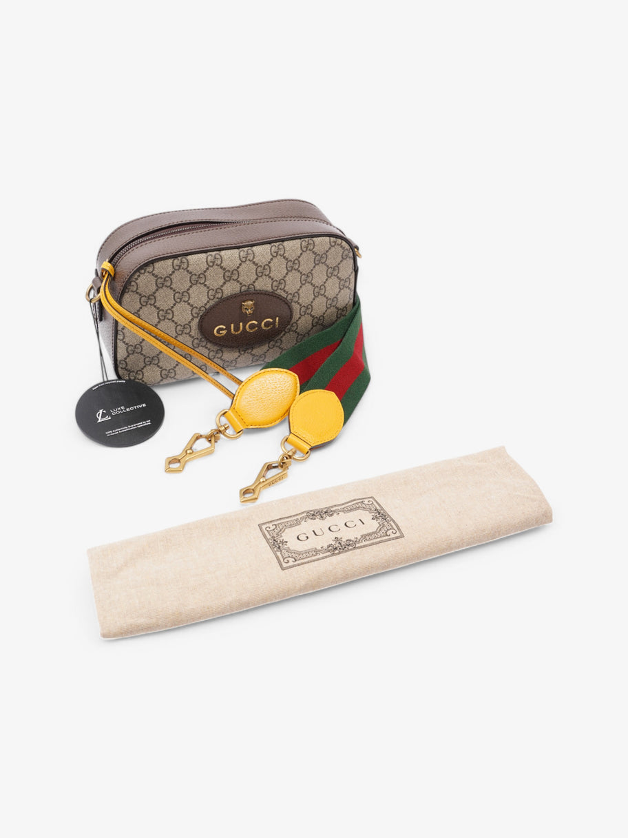 Gucci Neo Vintage Metallic Tiger Head Logo Stripe Messenger Bag Beige  / Brown Coated Canvas Image 10