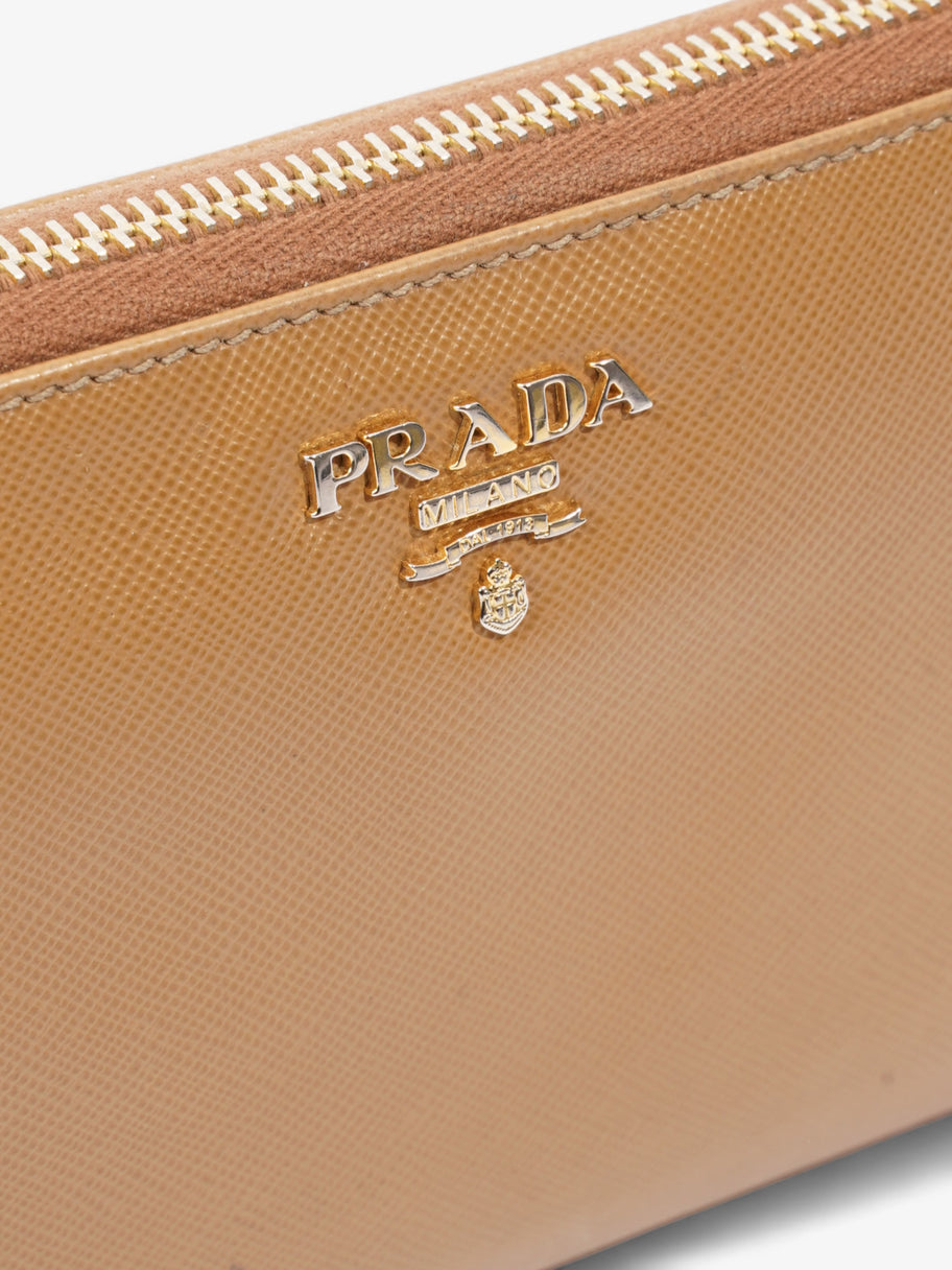 Metal Zip Around Wallet Caramel Saffiano Leather Image 2