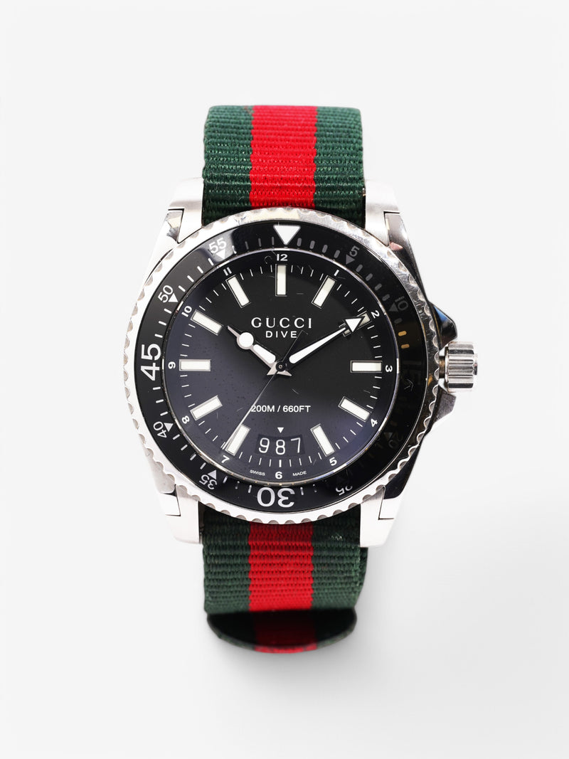  Gucci Dive Watch Black / Silver Stainless Steel 45mm
