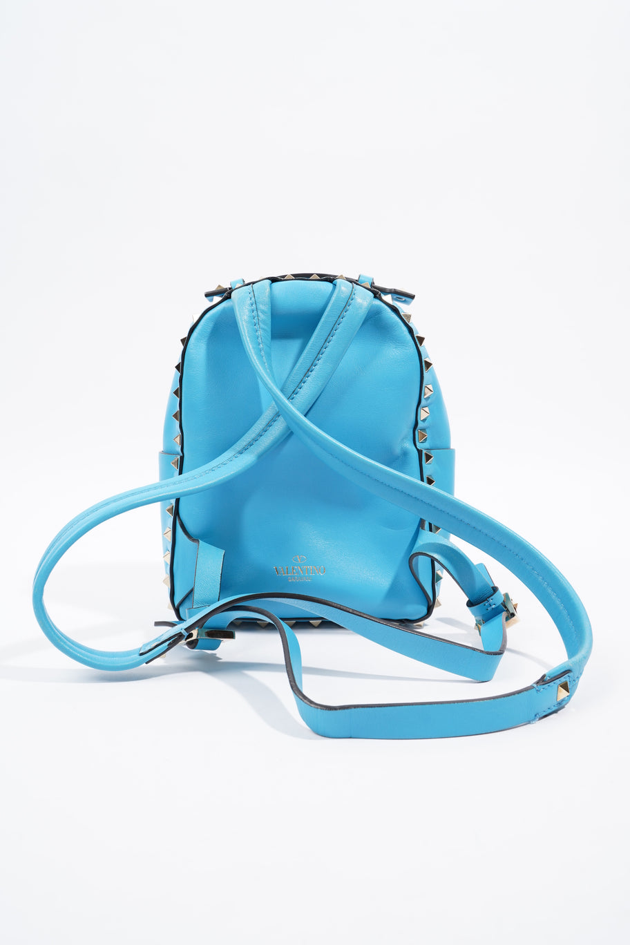 Rockstud Backpack Blue Leather Mini Image 3