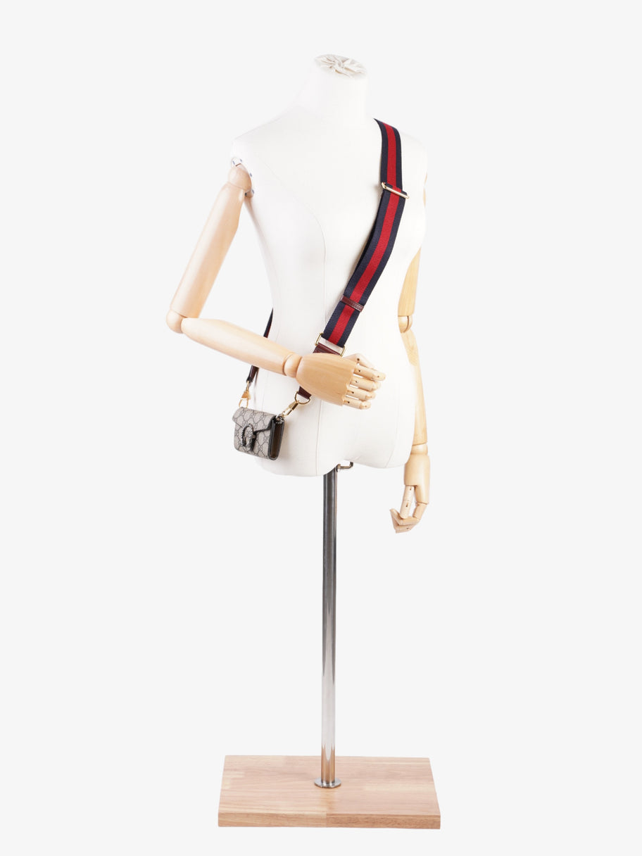Gucci Dionysus GG Wallet With Web Strap Beige And Ebony GG Supreme / Navy / Red Coated Canvas Image 2