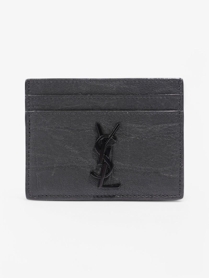  Saint Laurent YSL East West Black Metal Logo Cardholder Black Leather