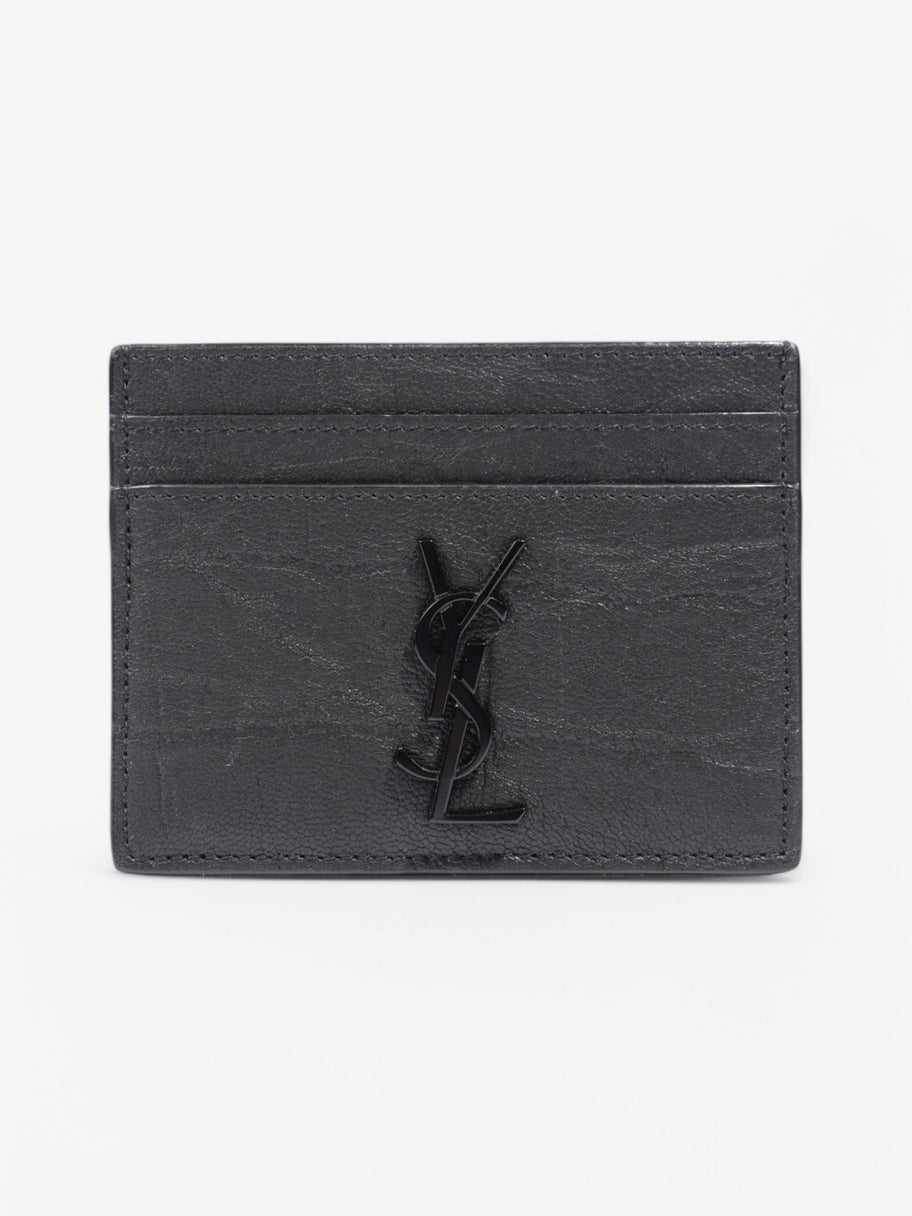 Saint Laurent YSL East West Black Metal Logo Cardholder Black Leather Image 1
