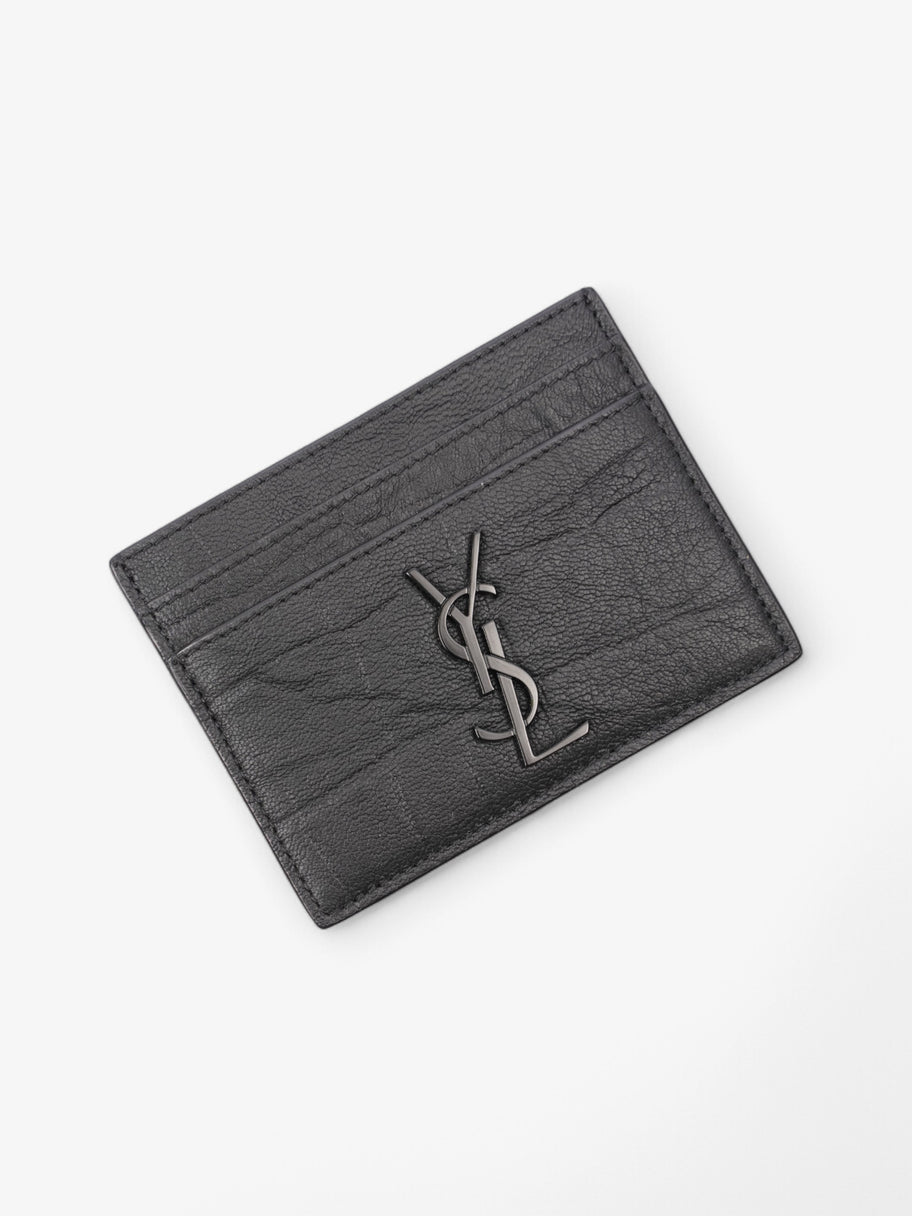 Saint Laurent YSL East West Black Metal Logo Cardholder Black Leather Image 3