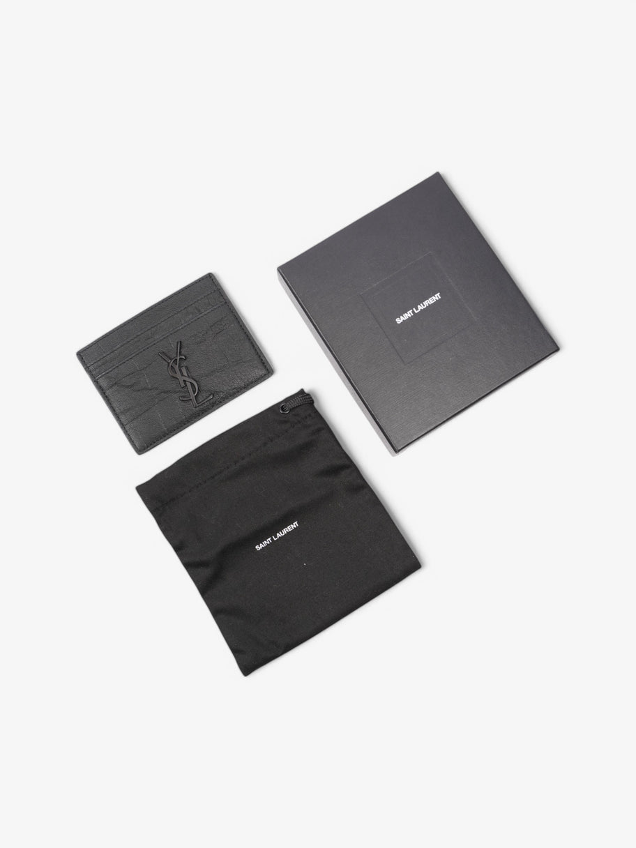 Saint Laurent YSL East West Black Metal Logo Cardholder Black Leather Image 5