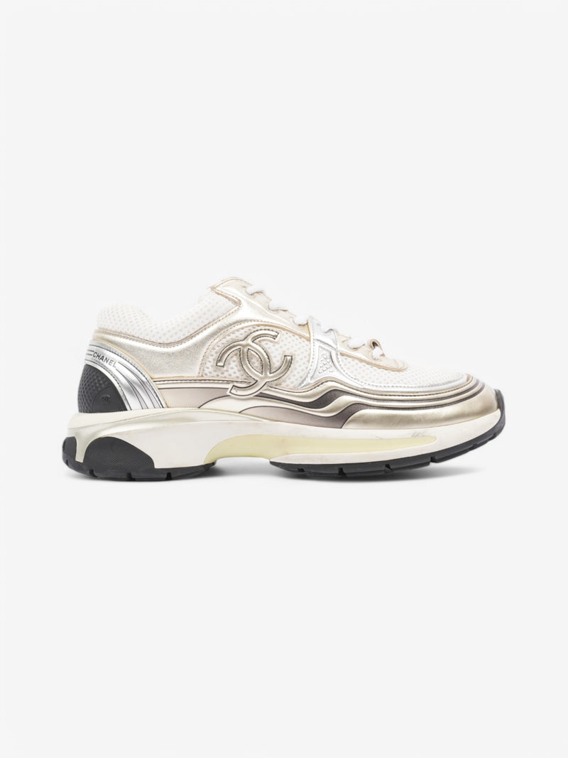  Chanel CC Logo Sneakers White  / Gold / Silver Mesh EU 39 UK 6