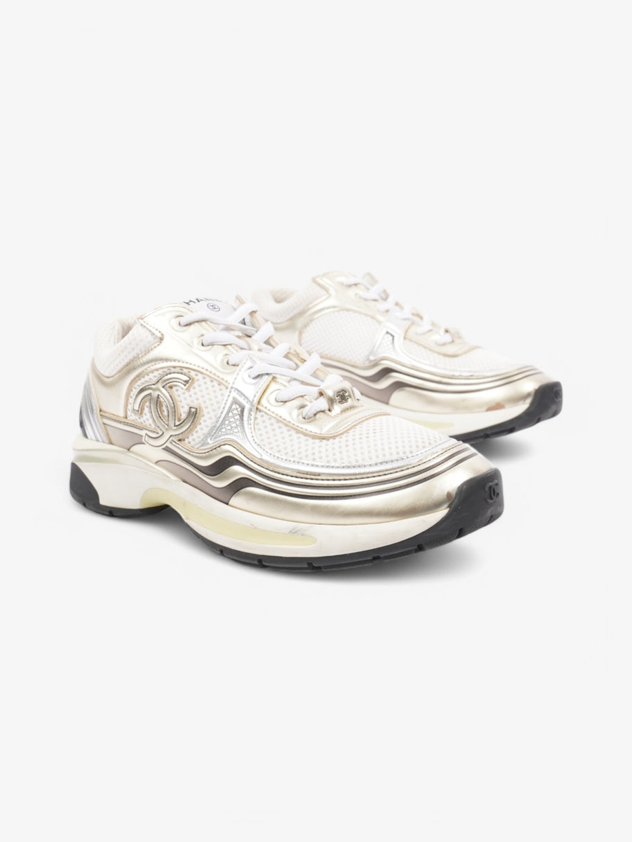 Chanel CC Logo Sneakers White  / Gold / Silver Mesh EU 39 UK 6 Image 2