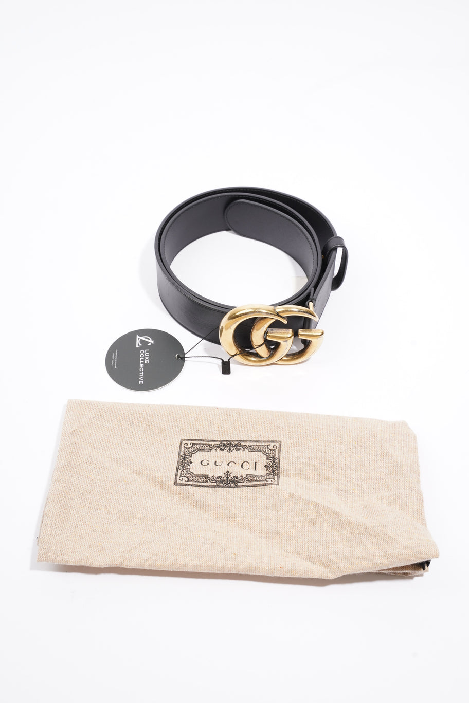 Gucci GG Marmont 2015 Re-Edition Wide Belt  Black Leather 85cm / 34