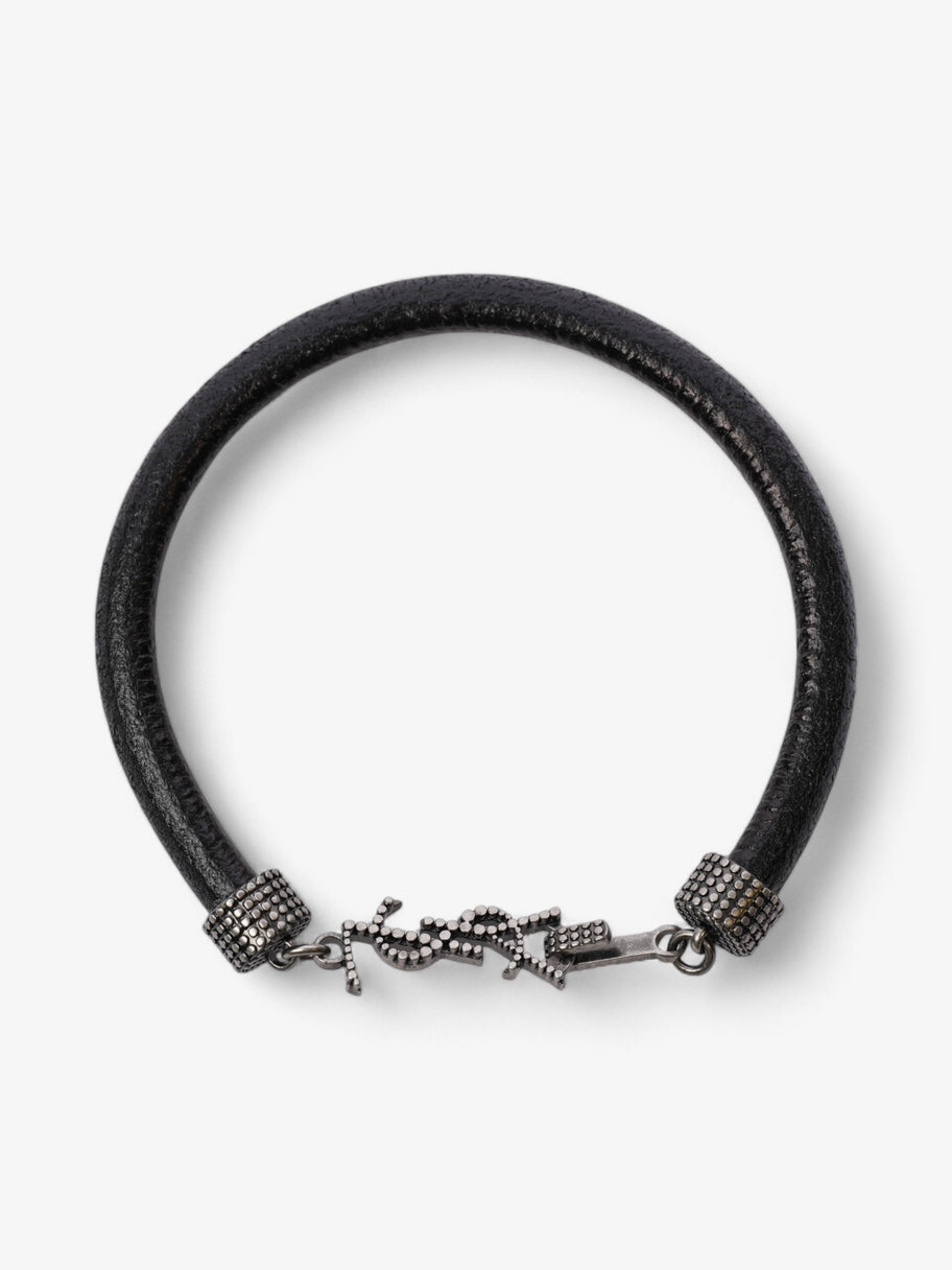 Saint Laurent Logo Hook Bracelet Black / Silver Tone Leather Medium Image 1