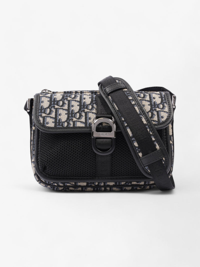  Christian Dior Monogram Messenger Bag Black / Blue Oblique Cotton
