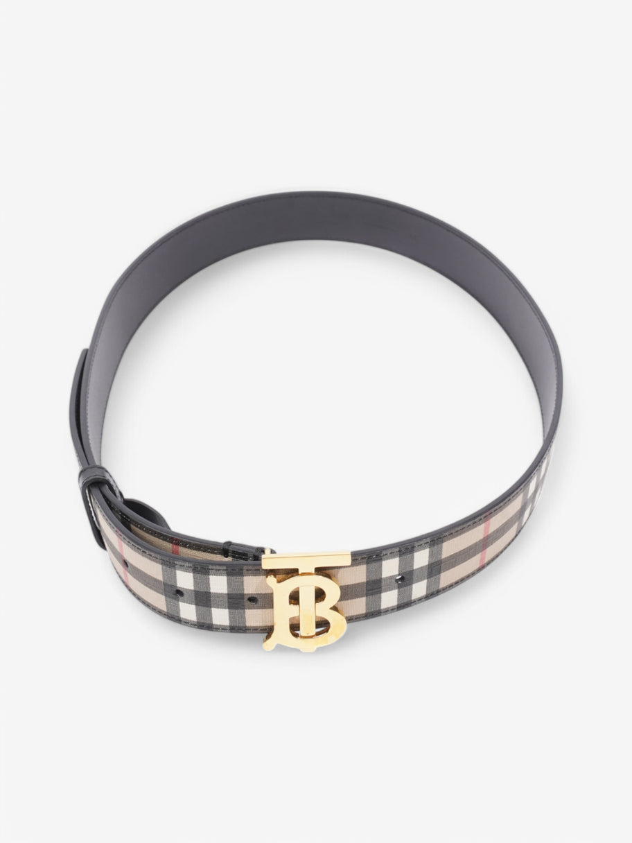 Burberry Check TB Belt Beige Checkered / Black Leather Image 2