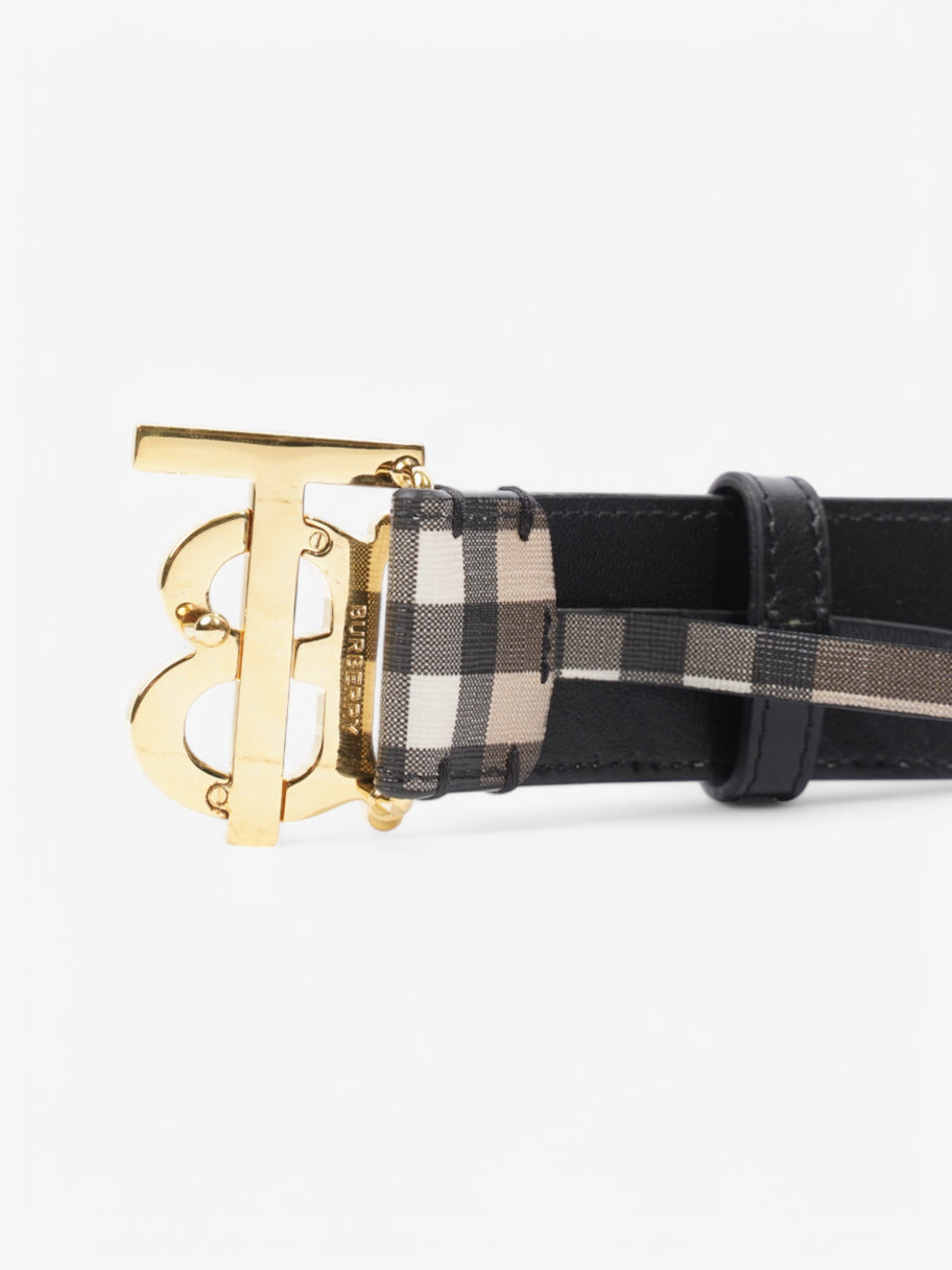 Burberry Check TB Belt Beige Checkered / Black Leather Image 4
