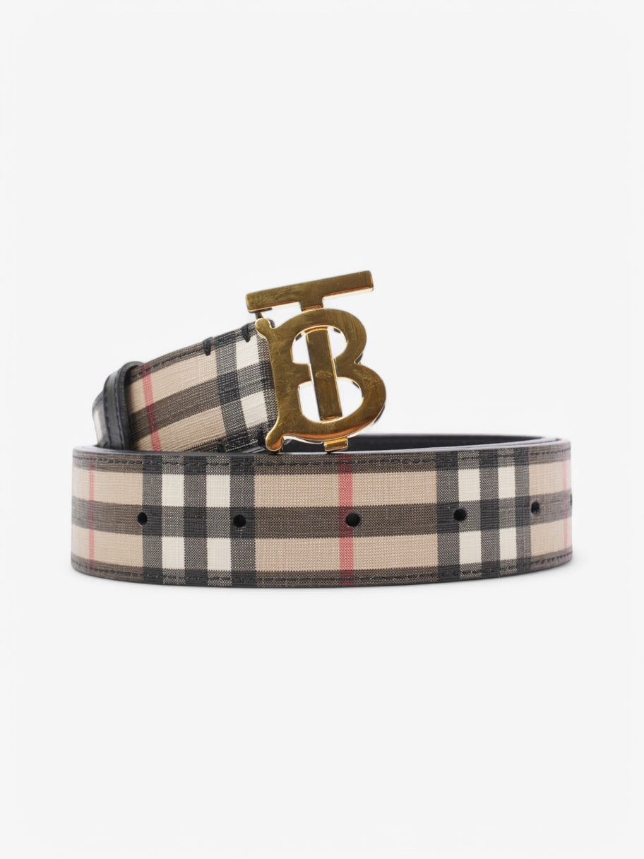 Burberry Check TB Belt Beige Checkered / Black Leather Image 5