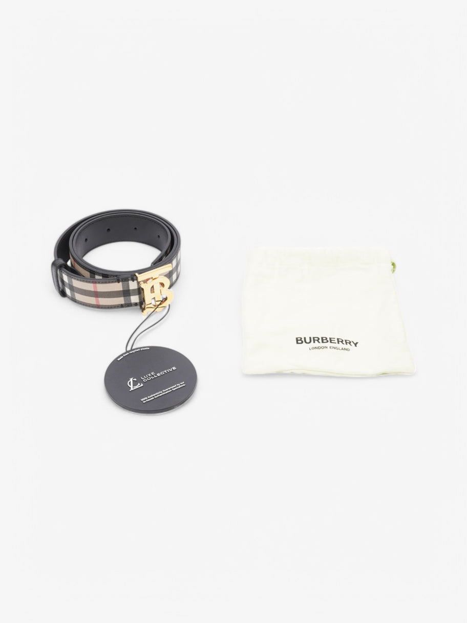 Burberry Check TB Belt Beige Checkered / Black Leather Image 6