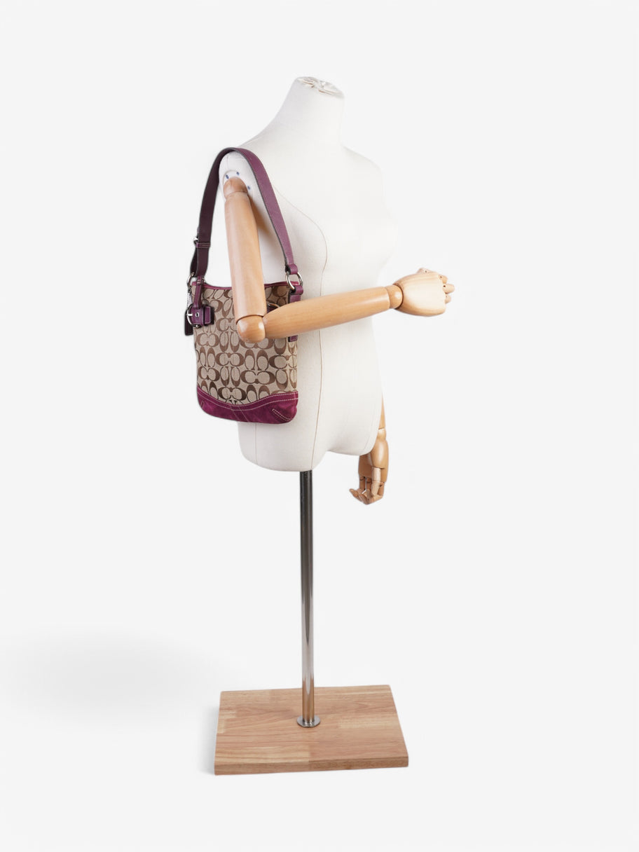 Coach Signature Shoulder Bag Beige / Purple Canvas Image 2