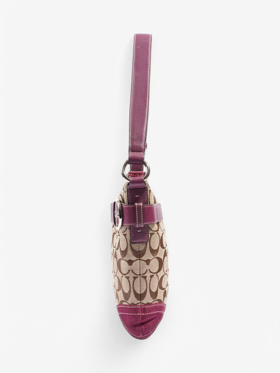 Coach Signature Shoulder Bag Beige / Purple Canvas Image 3