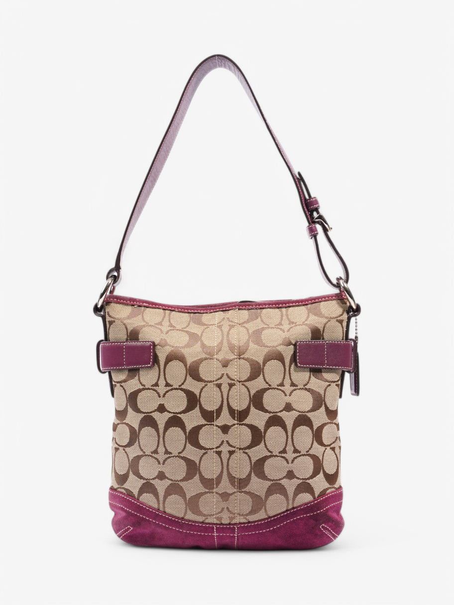 Coach Signature Shoulder Bag Beige / Purple Canvas Image 4