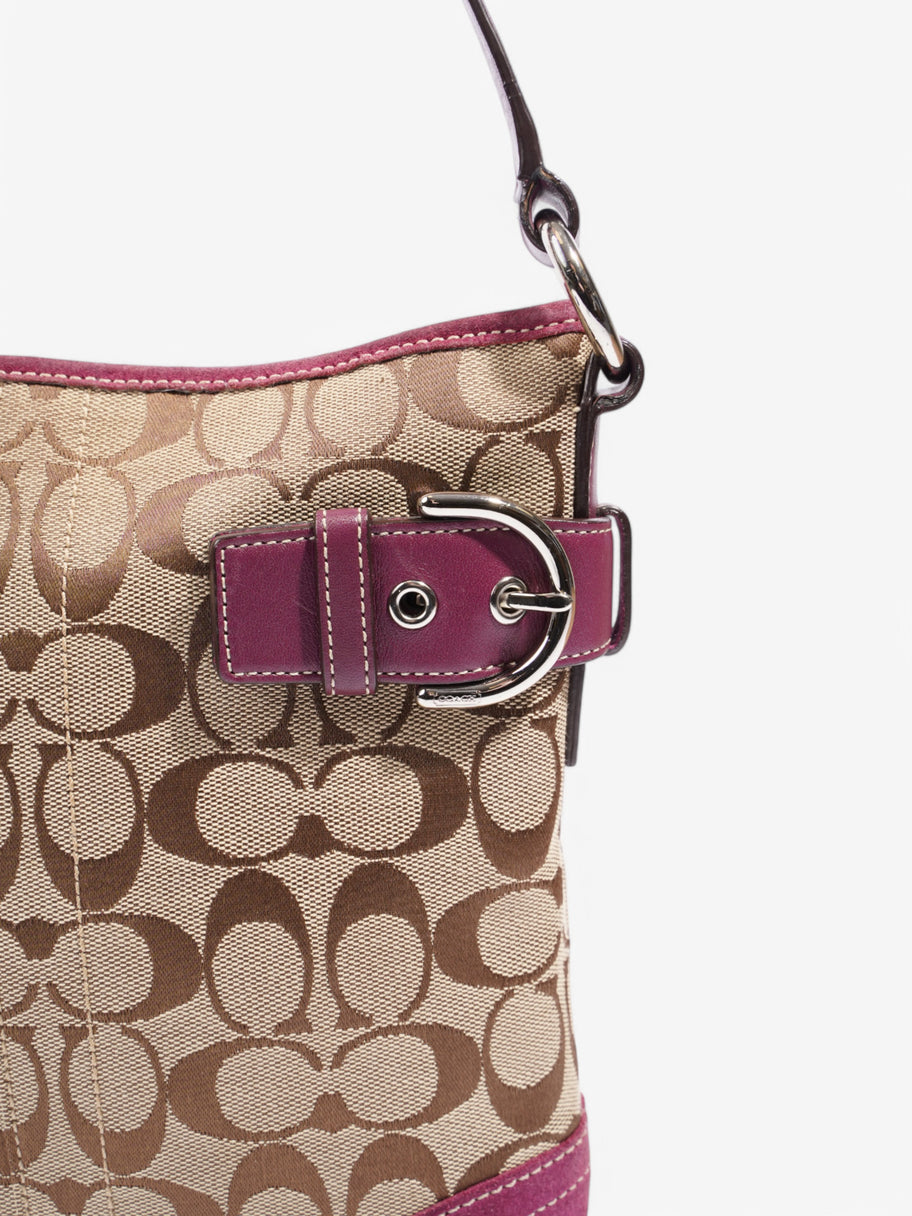 Coach Signature Shoulder Bag Beige / Purple Canvas Image 7