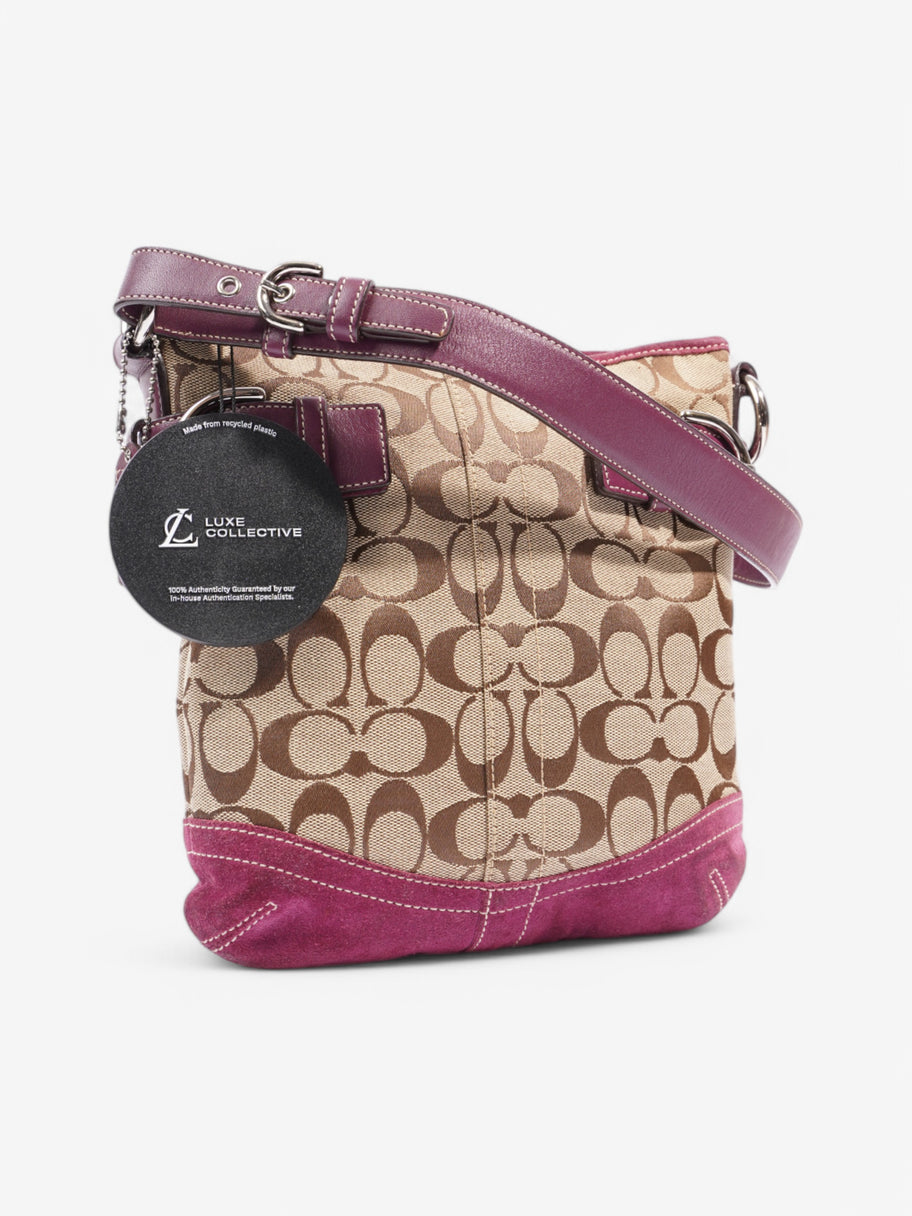Coach Signature Shoulder Bag Beige / Purple Canvas Image 9