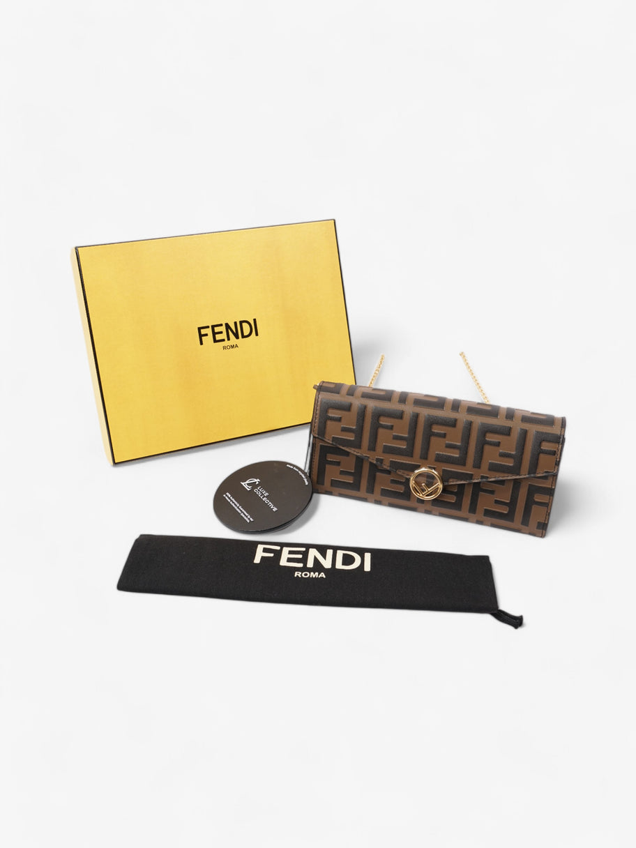 Fendi FF Circle Continental With Chain Brown / Black Calfskin Leather Image 10