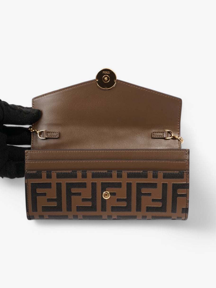 Fendi FF Circle Continental With Chain Brown / Black Calfskin Leather Image 8