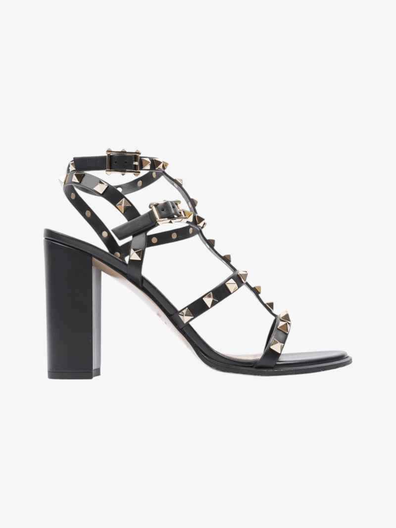  Valentino Rockstud Sandals 90 Black / Gold Leather EU 38.5 UK 5.5