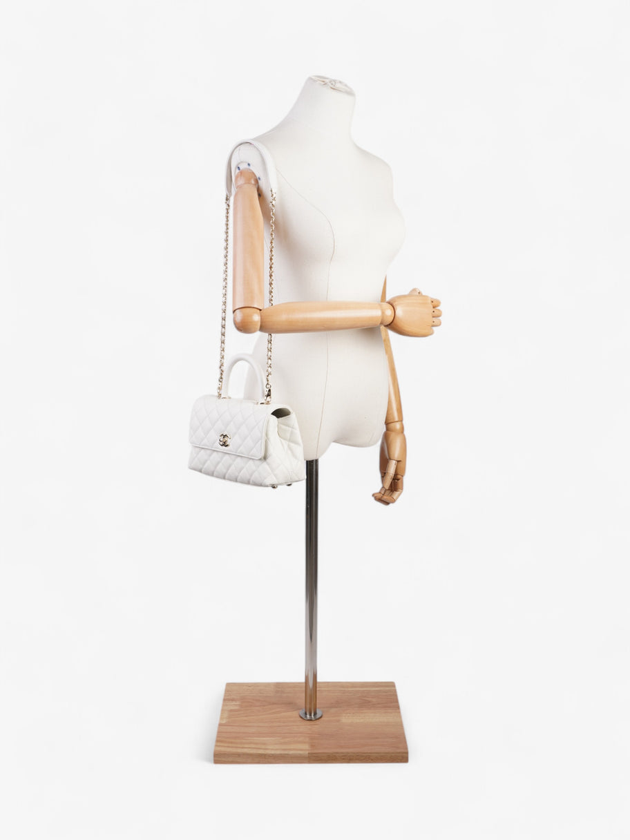 Chanel Coco Top Handle White Caviar Leather Mini Image 2