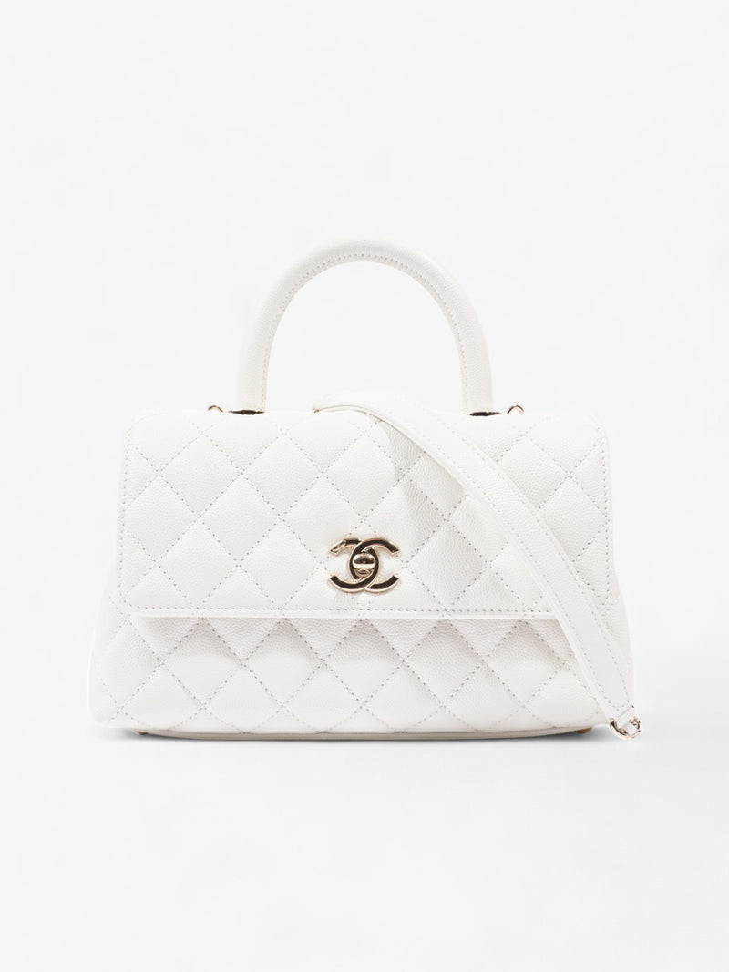  Chanel Coco Top Handle White Caviar Leather Mini