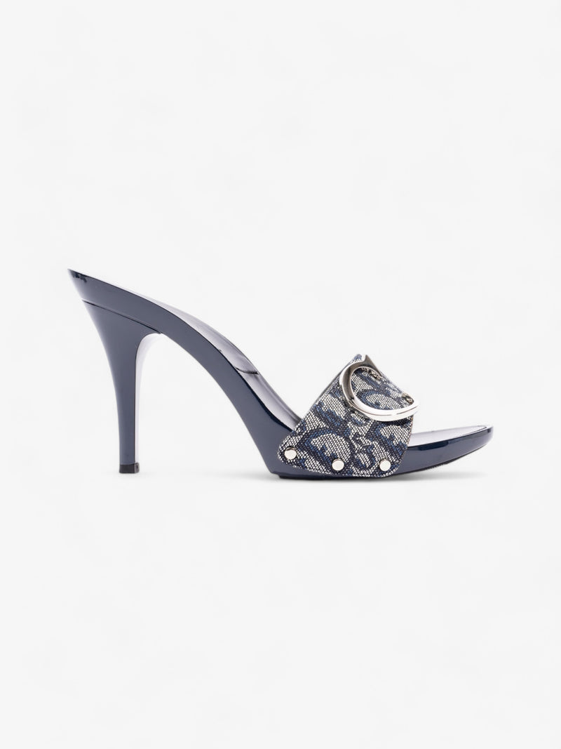  Christian Dior Monogram CD Buckle Heels 80 Navy Monogram Cloth EU 40 UK 7