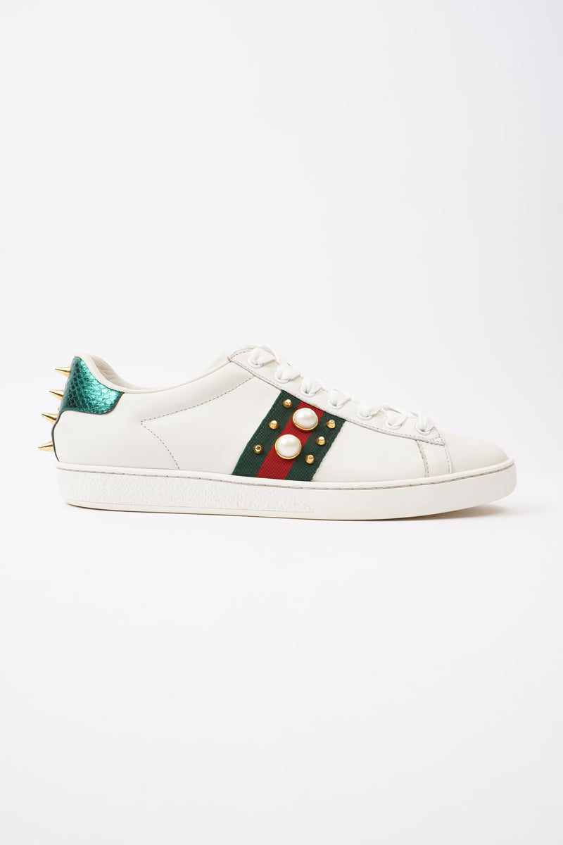  Gucci Ace Studded  White  / Green / Red Leather EU 39 UK 6
