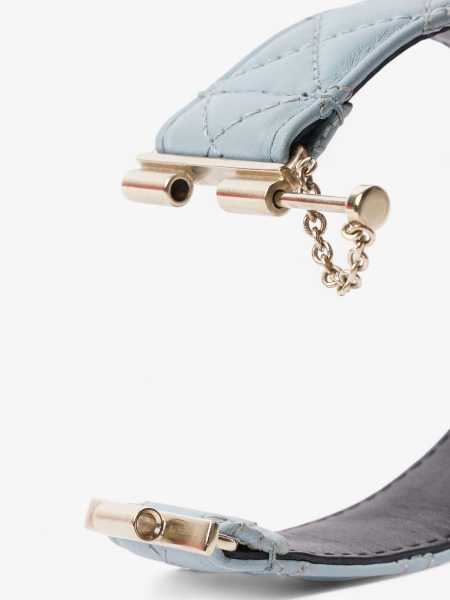 Chanel CC Pearl Cuff Bracelet Baby Blue / Light Gold Leather Image 5