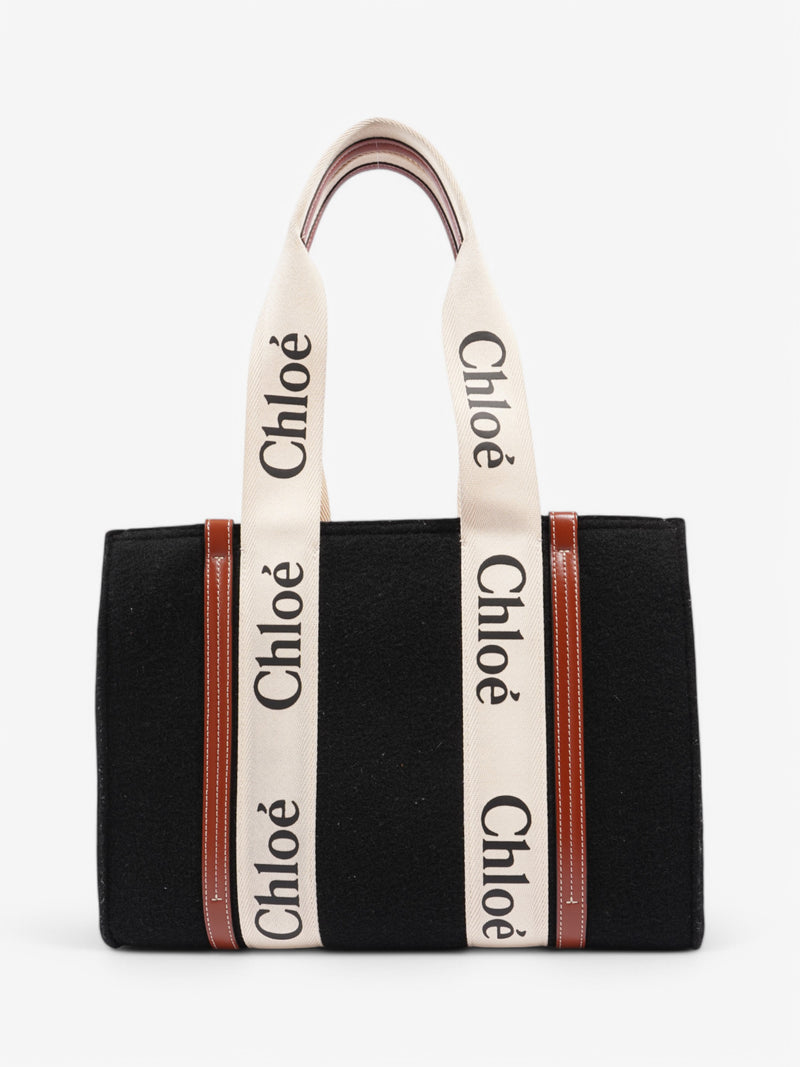  Chloe Woody Tote Black / Beige Wool Medium