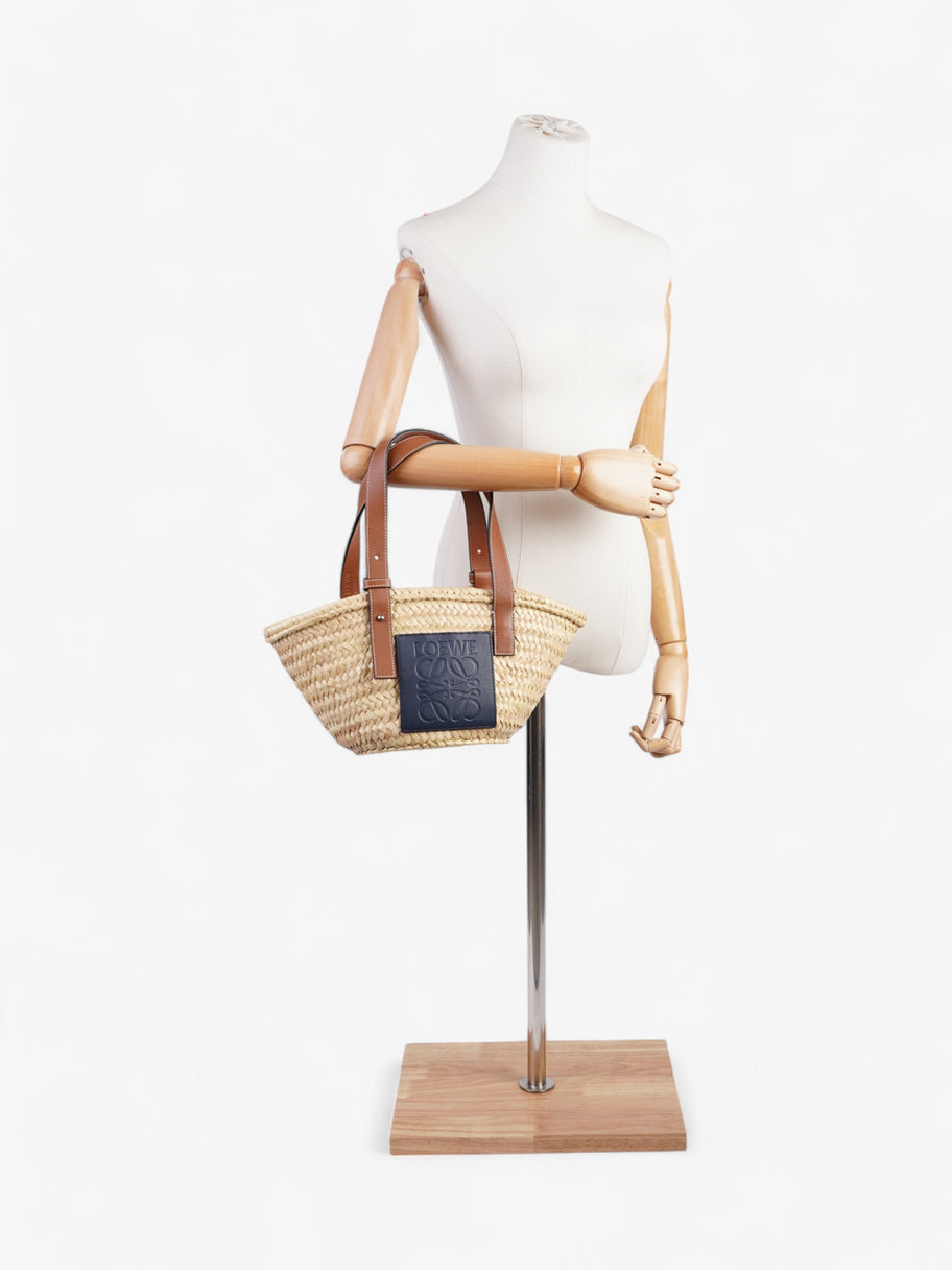 Loewe Basket Bag Natural / Navy Blue Palm Leaves Small Image 2