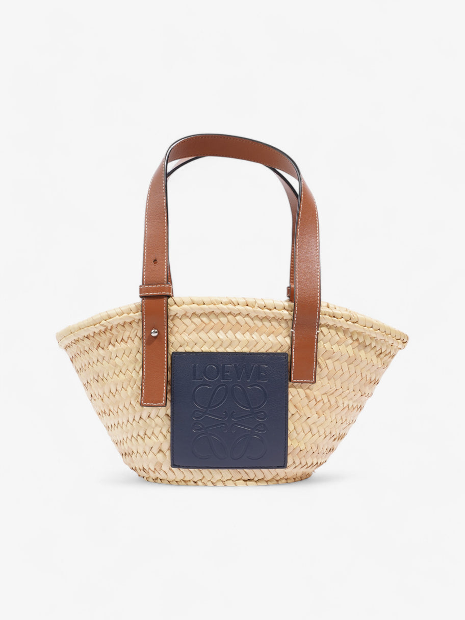 Loewe Basket Bag Natural / Navy Blue Palm Leaves Small Image 1