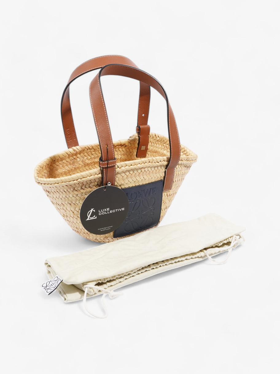 Loewe Basket Bag Natural / Navy Blue Palm Leaves Small Image 10