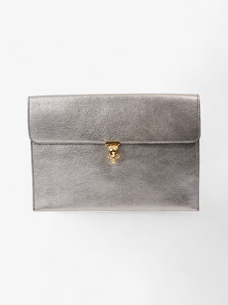  Alexander McQueen Skull Clutch Silver Leather