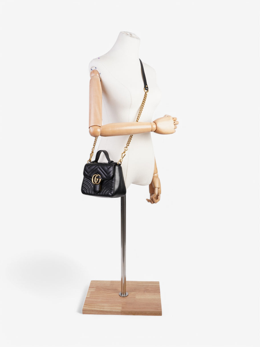 Gucci Marmont Flap Top Handle Black Matelasse Leather Mini Image 2