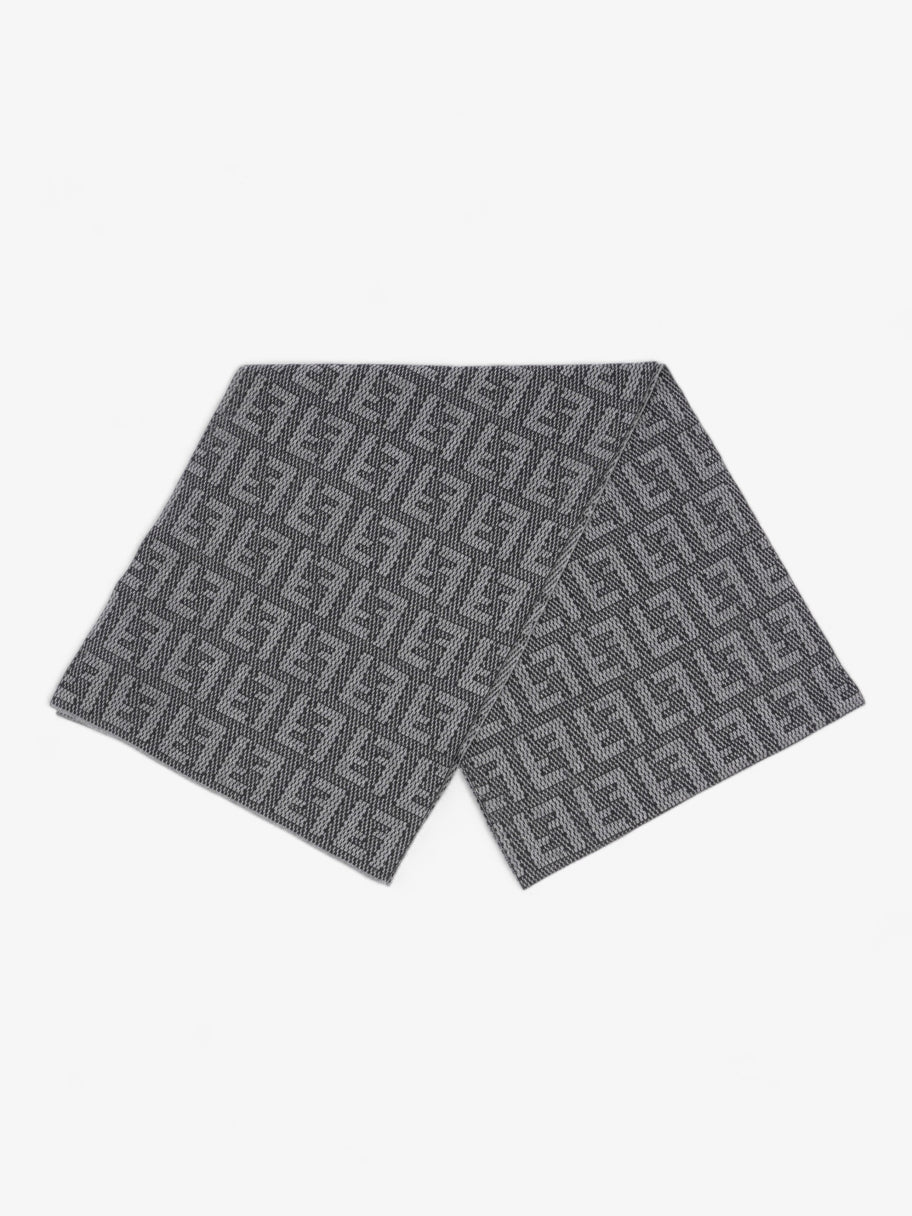 Fendi Logo Pattern Scarf Black / Grey Wool Image 1