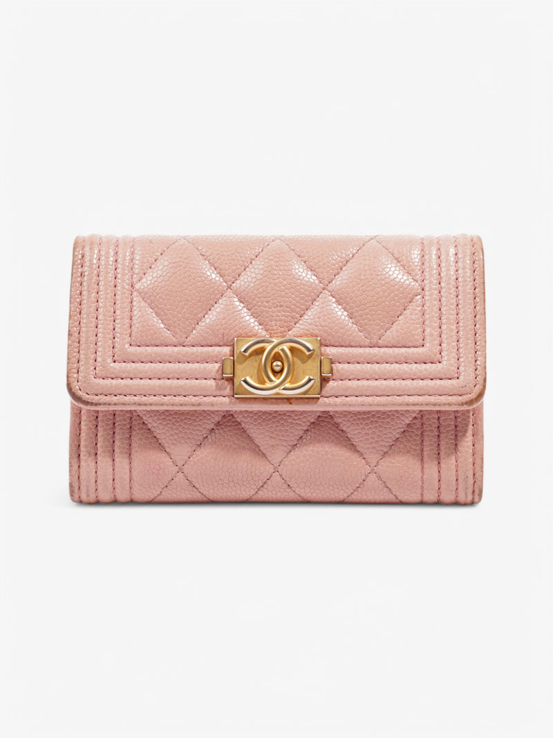  Chanel Boy Flap Card Holder Pastel Pink Caviar Leather