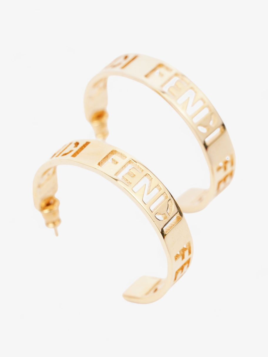 Fendi Logo Hoop Earrings Gold Base Metal Image 3