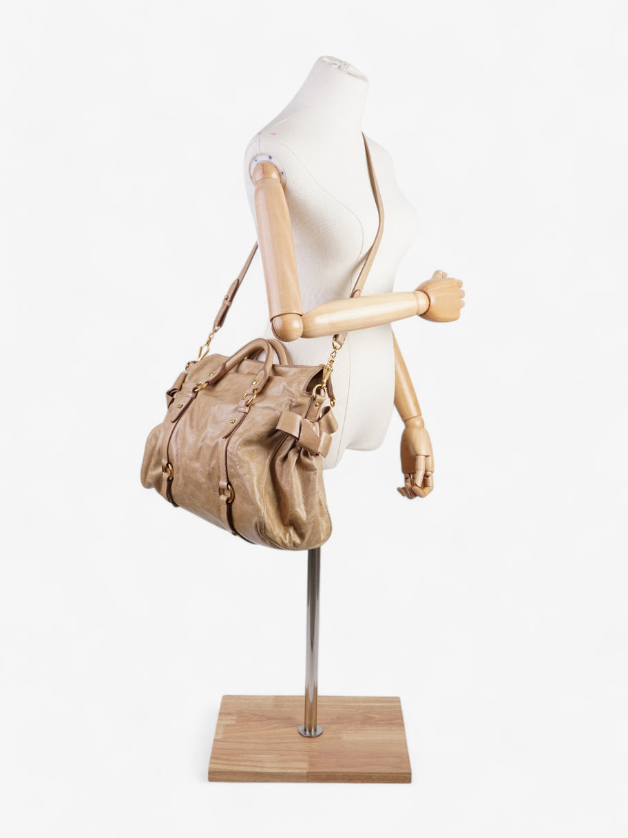 Miu Miu Bow Tote Beige Calfskin Leather Image 2