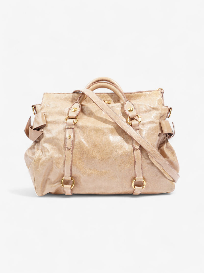  Miu Miu Bow Tote Beige Calfskin Leather