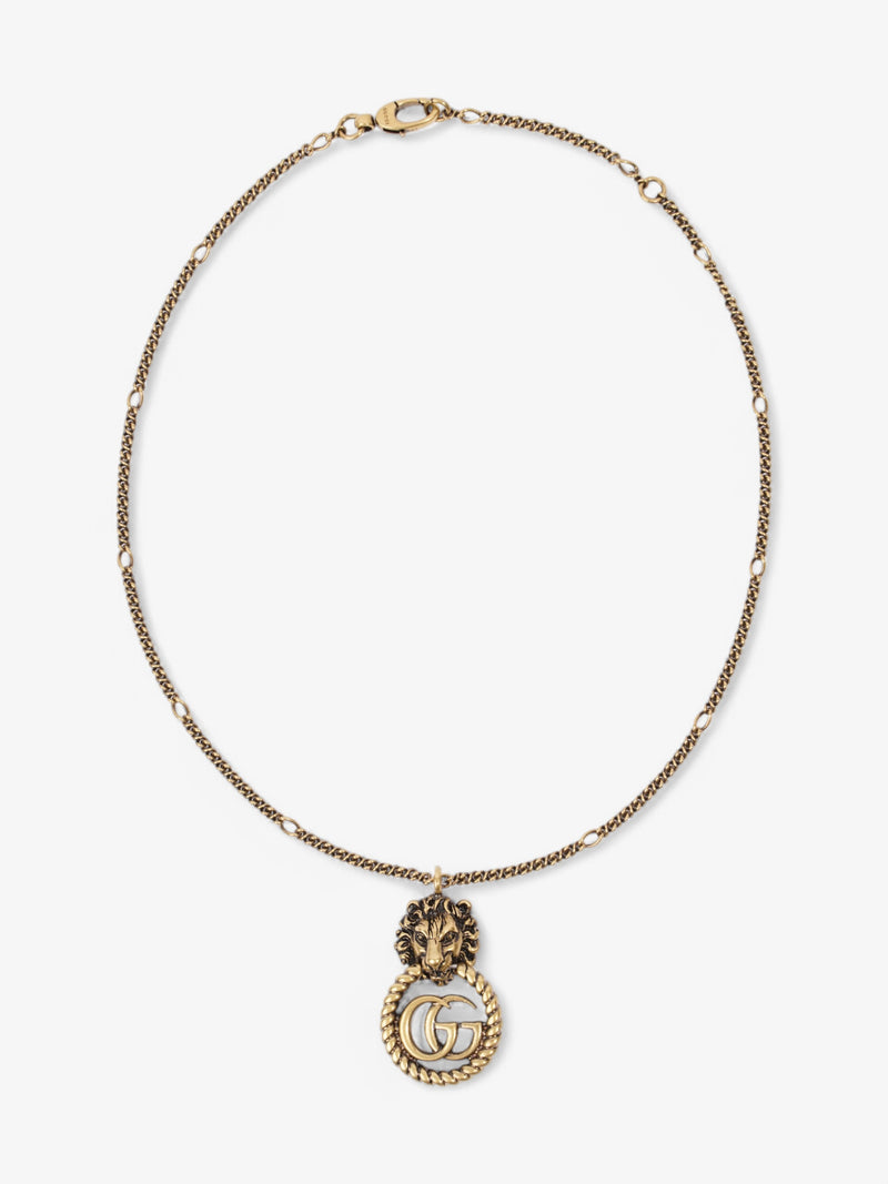  Gucci GG Lion Necklace Antique Gold Base Metal