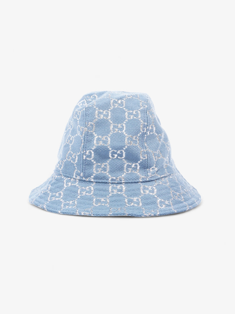  Gucci Lame Bucket Hat Blue / Silver Canvas S