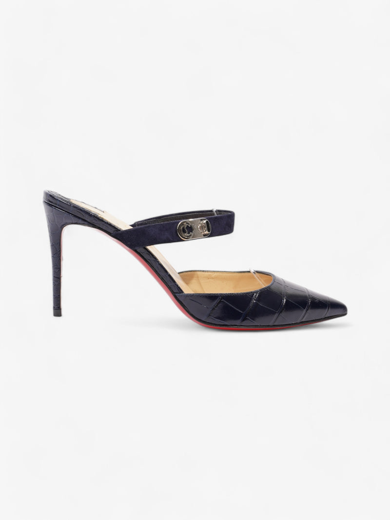  Christian Louboutin Strap Sandal Mule 100 Navy Embossed Leather EU 39 UK 6