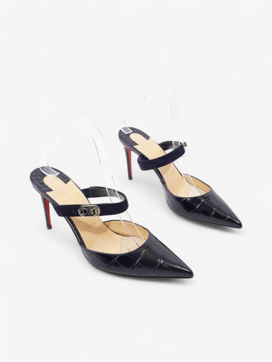Christian Louboutin Strap Sandal Mule 100 Navy Embossed Leather EU 39 UK 6 Image 2