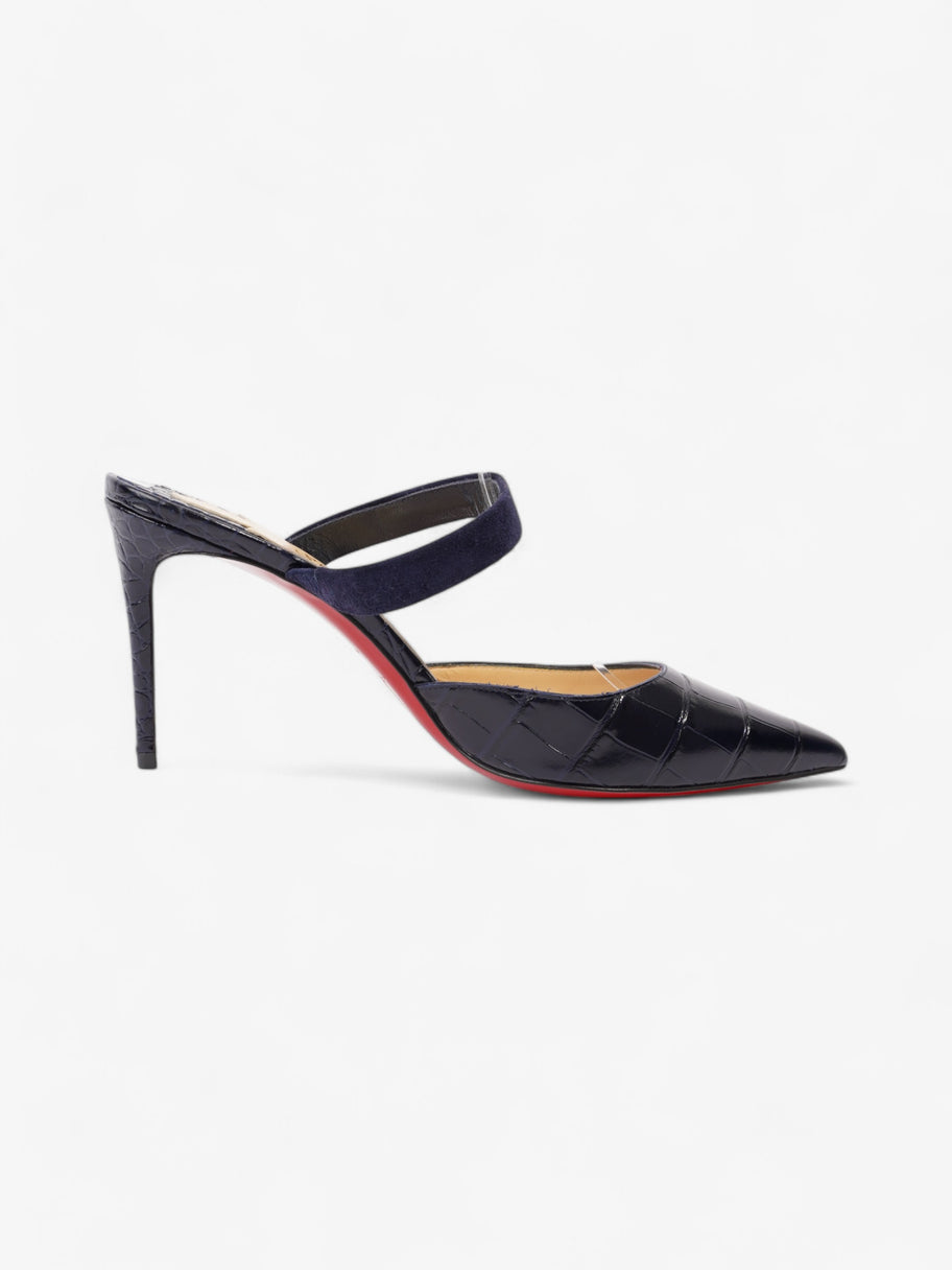 Christian Louboutin Strap Sandal Mule 100 Navy Embossed Leather EU 39 UK 6 Image 4